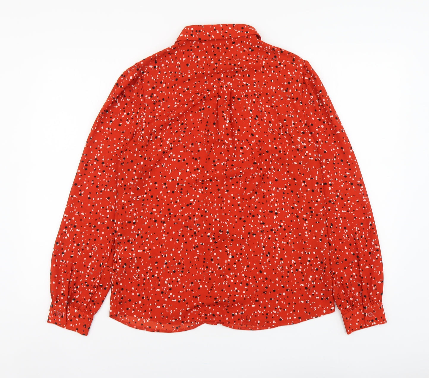 New Look Womens Red Geometric Polyester Basic Button-Up Size 10 Collared