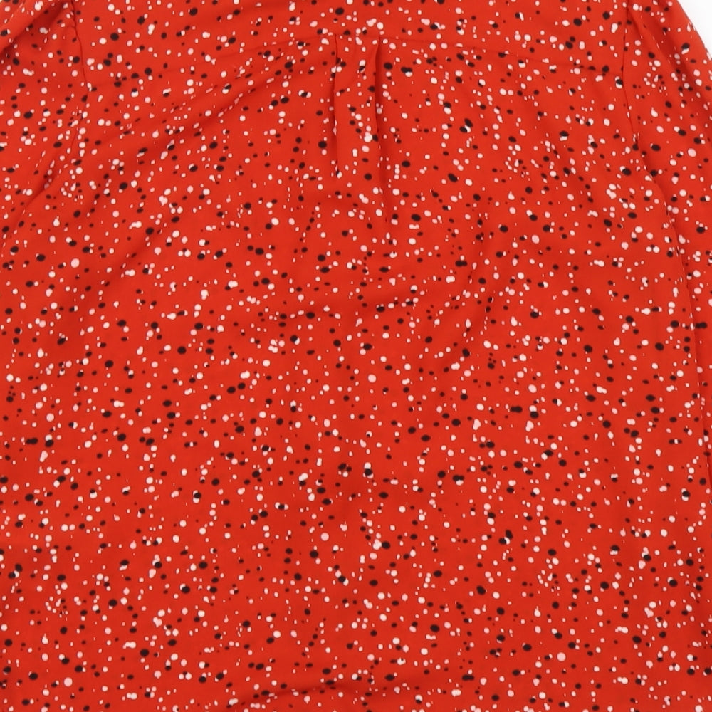 New Look Womens Red Geometric Polyester Basic Button-Up Size 10 Collared