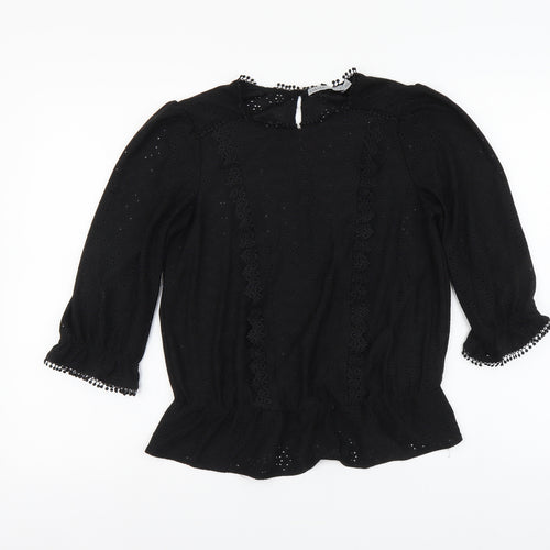 Oasis Womens Black Floral Polyester Basic Blouse Size M Round Neck