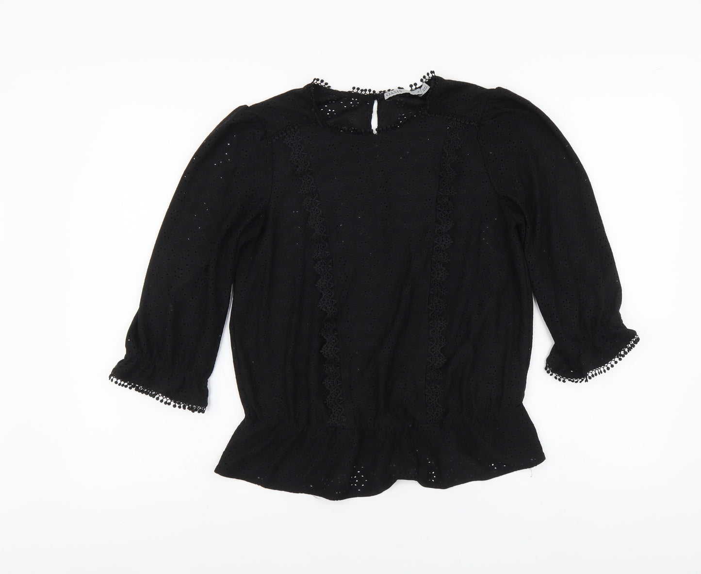 Oasis Womens Black Floral Polyester Basic Blouse Size M Round Neck