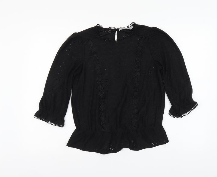 Oasis Womens Black Floral Polyester Basic Blouse Size M Round Neck