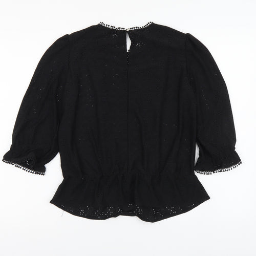 Oasis Womens Black Floral Polyester Basic Blouse Size M Round Neck