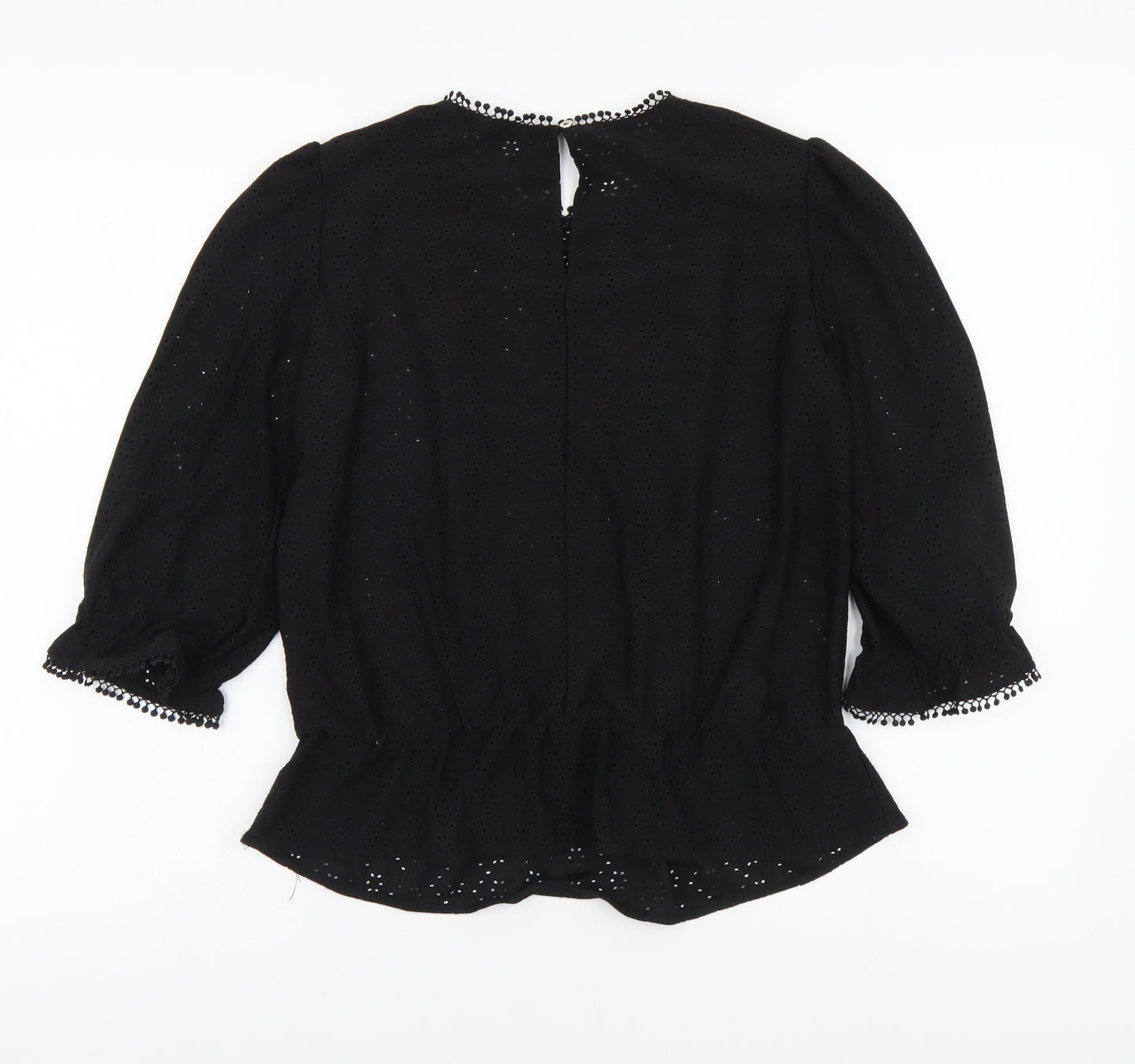 Oasis Womens Black Floral Polyester Basic Blouse Size M Round Neck