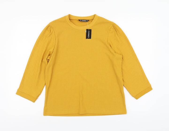Dunnes Stores Womens Yellow Polyester Basic Blouse Size M Round Neck