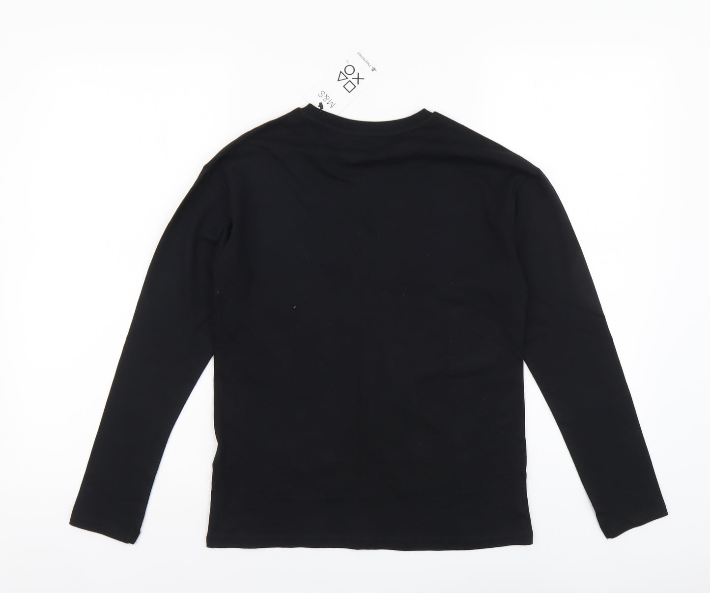 Marks and Spencer Boys Black Cotton Basic T-Shirt Size 10-11 Years Round Neck Pullover - Play Station
