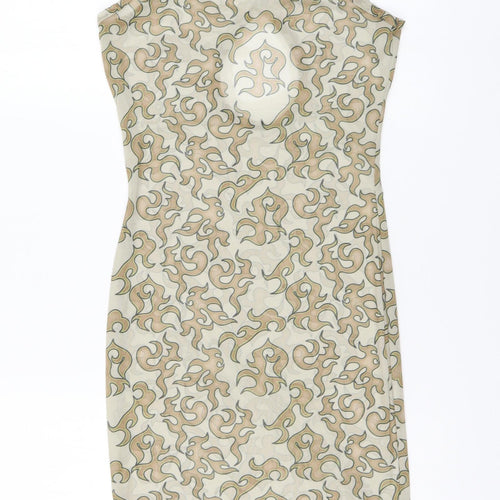 PRETTYLITTLETHING Womens Beige Geometric Polyester Bodycon Size 4 Round Neck Pullover
