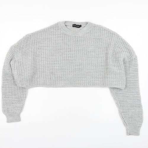 PRETTYLITTLETHING Womens Grey Round Neck Acrylic Pullover Jumper Size S
