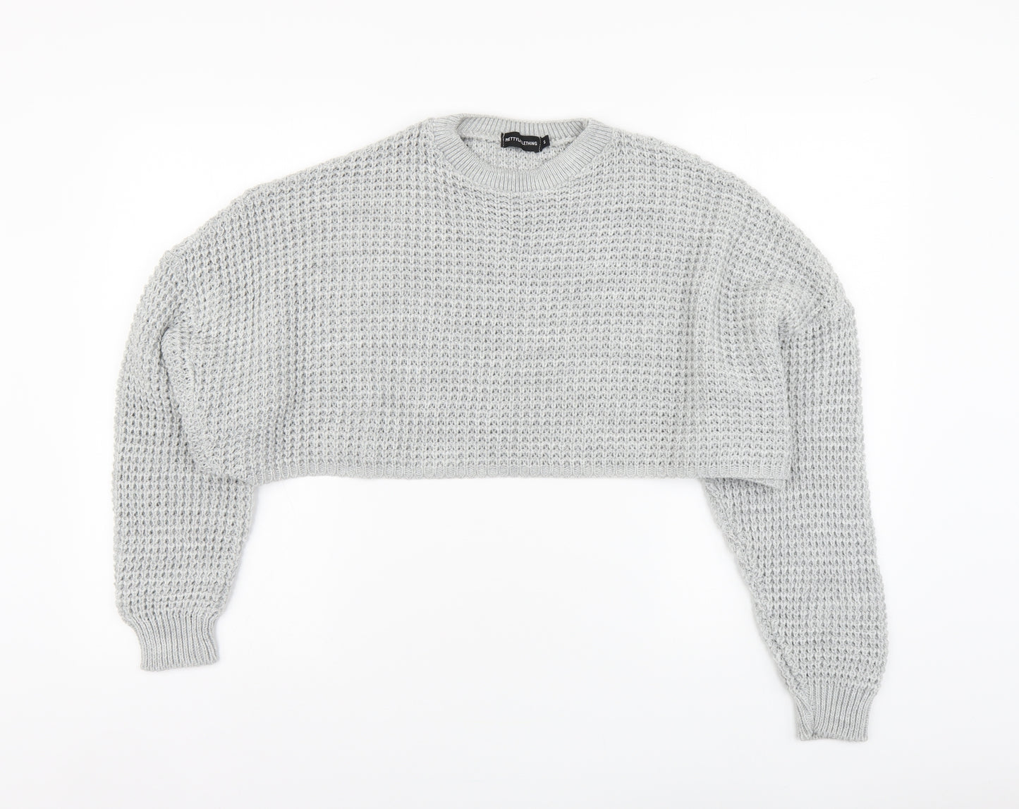 PRETTYLITTLETHING Womens Grey Round Neck Acrylic Pullover Jumper Size S
