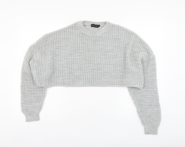 PRETTYLITTLETHING Womens Grey Round Neck Acrylic Pullover Jumper Size S