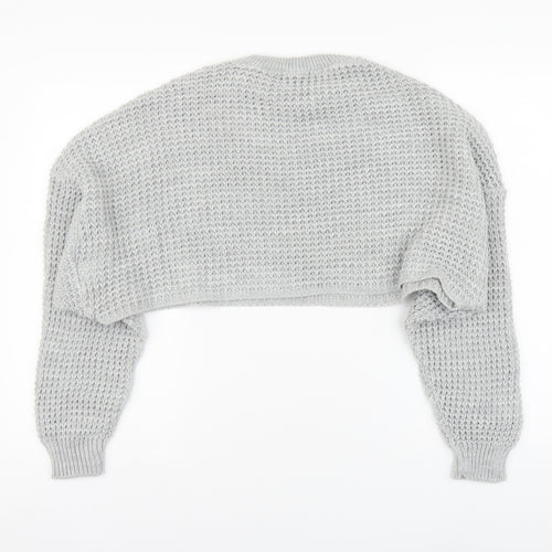 PRETTYLITTLETHING Womens Grey Round Neck Acrylic Pullover Jumper Size S