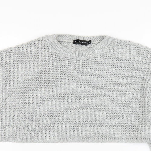PRETTYLITTLETHING Womens Grey Round Neck Acrylic Pullover Jumper Size S