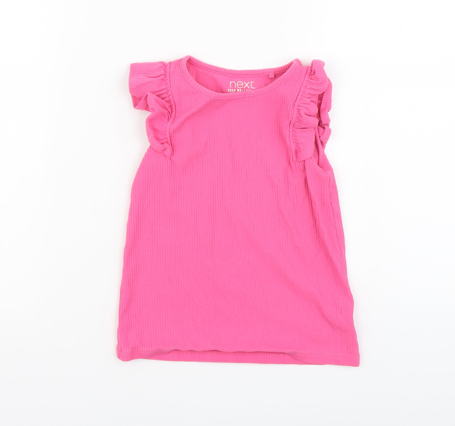 NEXT Girls Pink Cotton Basic T-Shirt Size 4-5 Years Round Neck Pullover