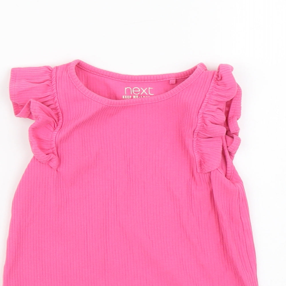 NEXT Girls Pink Cotton Basic T-Shirt Size 4-5 Years Round Neck Pullover