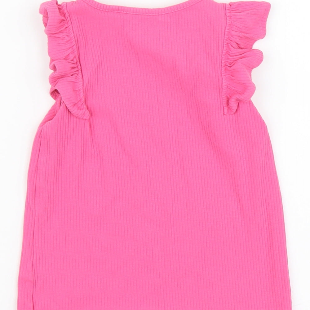 NEXT Girls Pink Cotton Basic T-Shirt Size 4-5 Years Round Neck Pullover