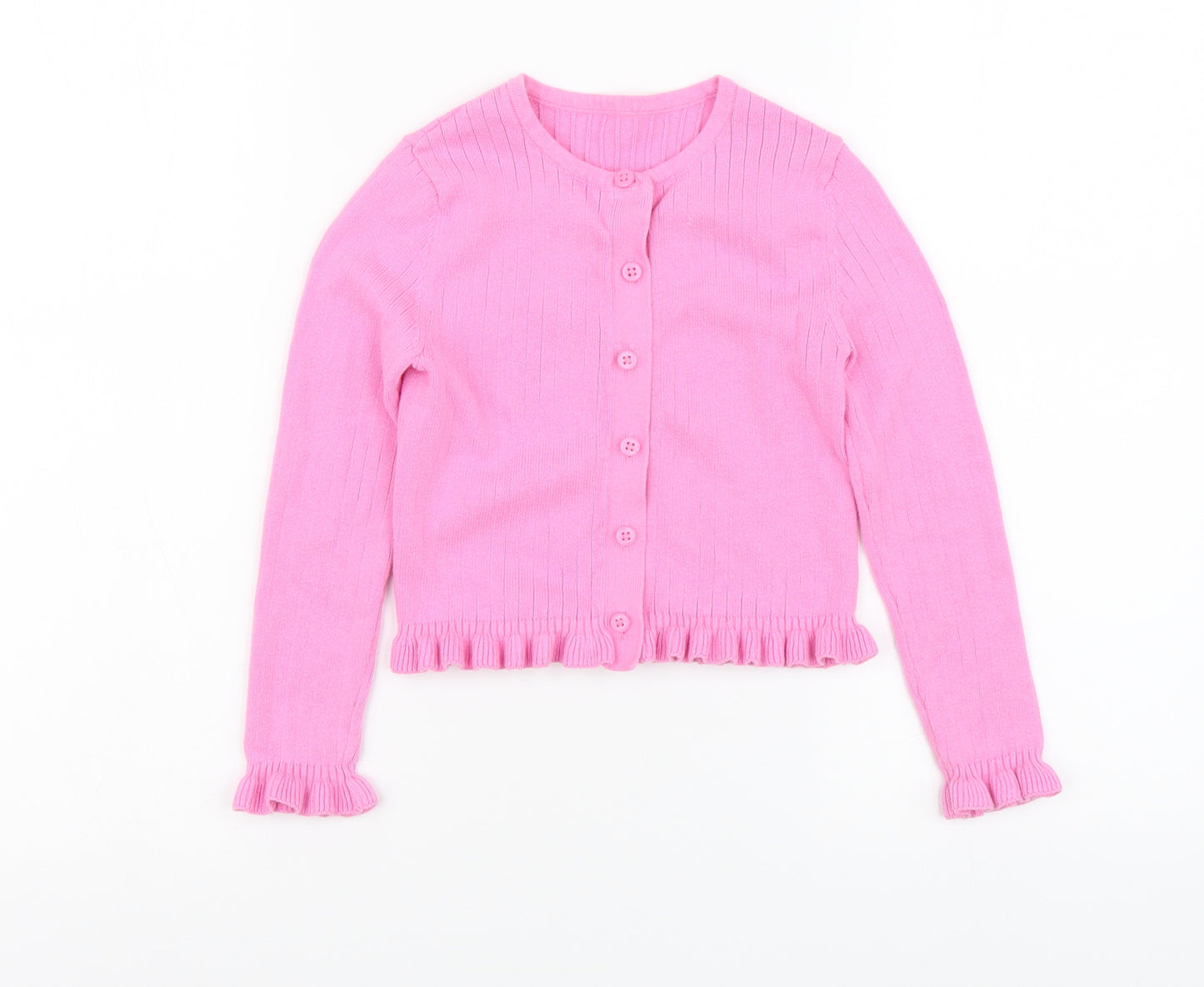 Dunnes Stores Girls Pink Round Neck Cotton Cardigan Jumper Size 4-5 Years Button