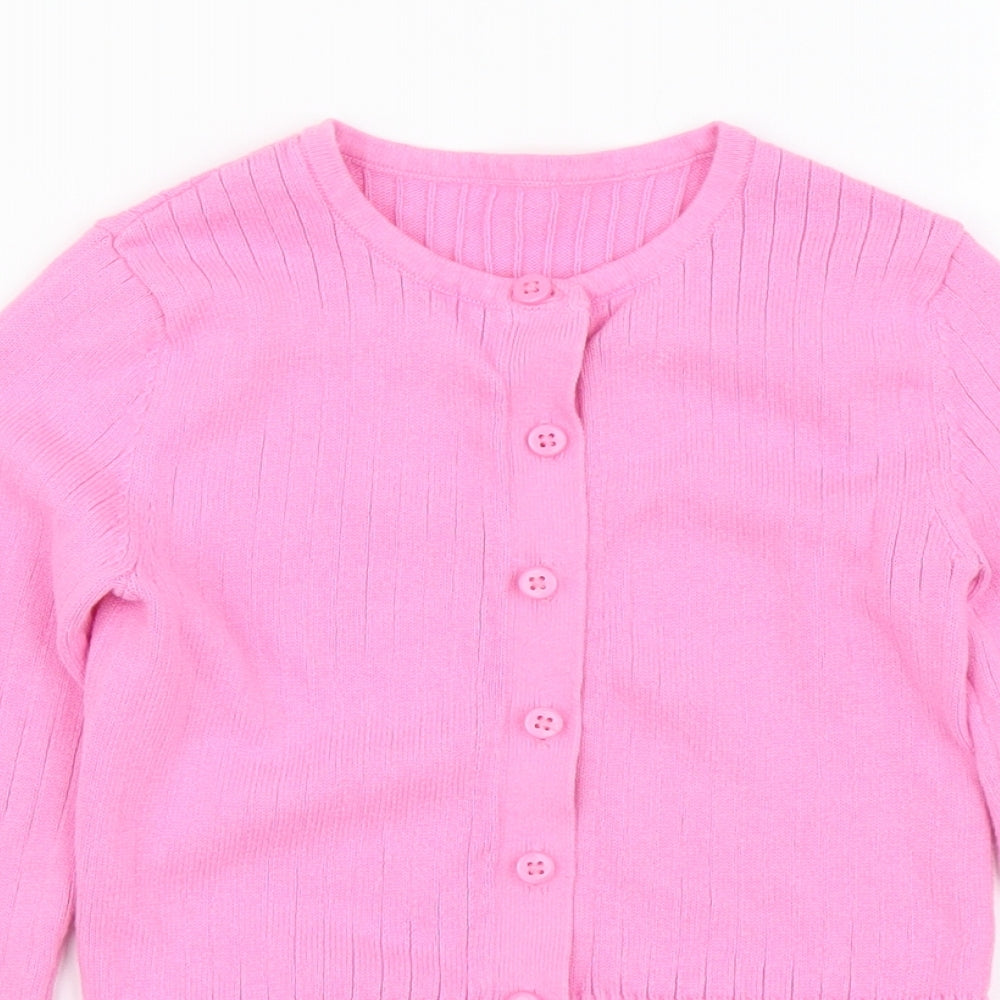Dunnes Stores Girls Pink Round Neck Cotton Cardigan Jumper Size 4-5 Years Button