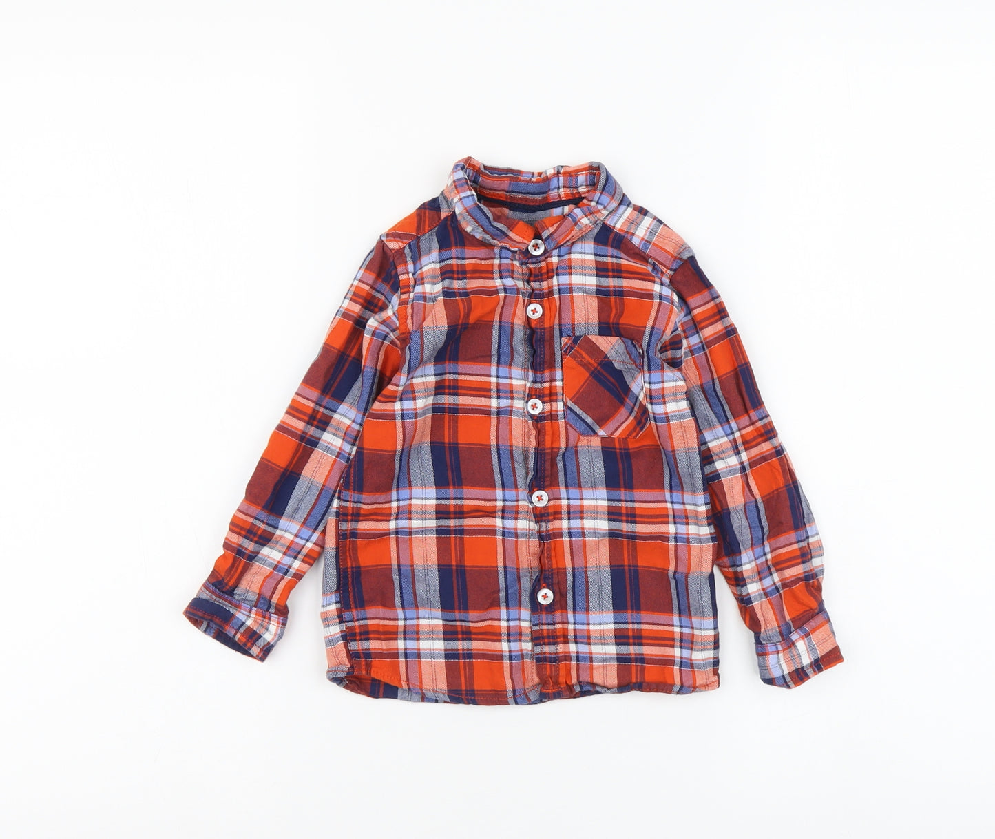 Dunnes Stores Boys Orange Plaid Cotton Basic T-Shirt Size 18-24 Months Collared Button