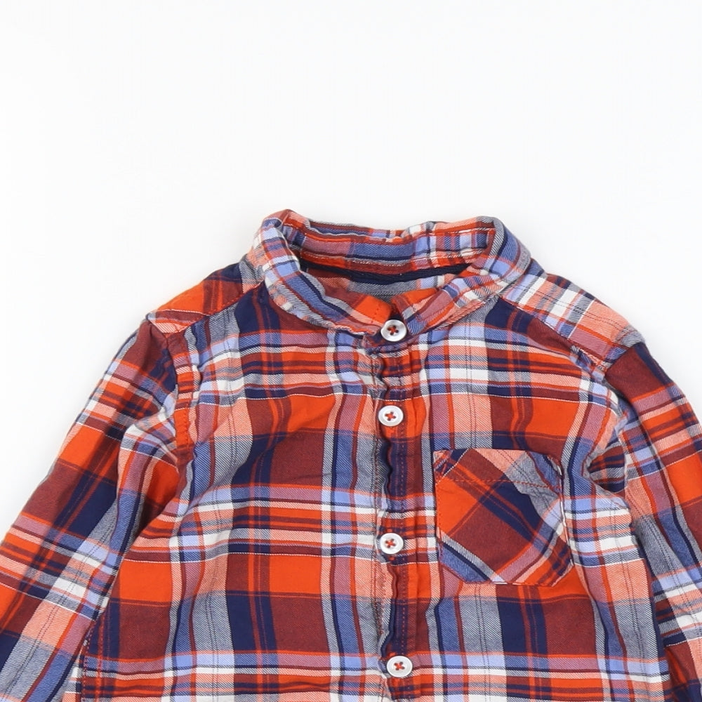 Dunnes Stores Boys Orange Plaid Cotton Basic T-Shirt Size 18-24 Months Collared Button