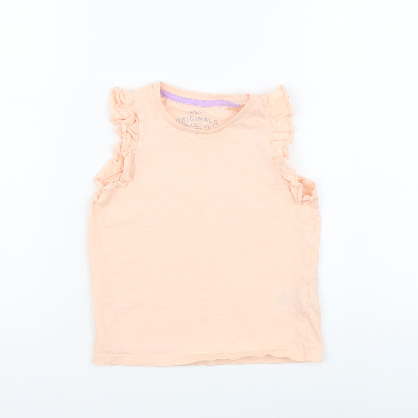 Marks and Spencer Girls Pink Cotton Basic T-Shirt Size 4-5 Years Round Neck Pullover