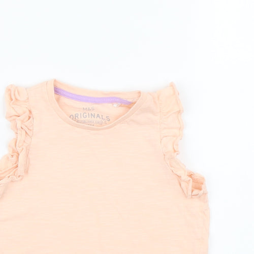 Marks and Spencer Girls Pink Cotton Basic T-Shirt Size 4-5 Years Round Neck Pullover
