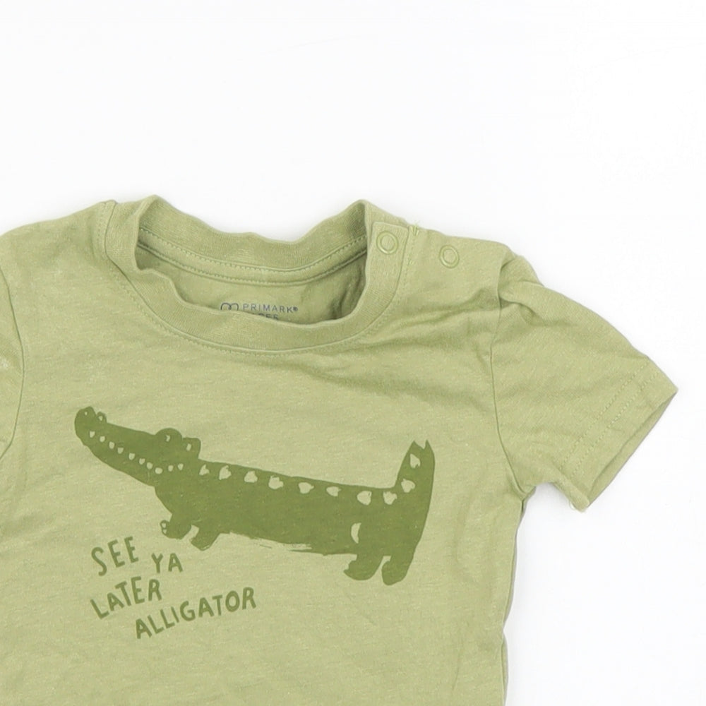Primark Boys Green Cotton Basic T-Shirt Size 3-6 Months Round Neck Pullover - Alligator