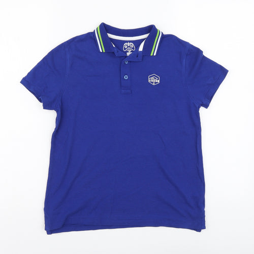 F&F Boys Blue Cotton Basic Polo Size 8-9 Years Collared Button