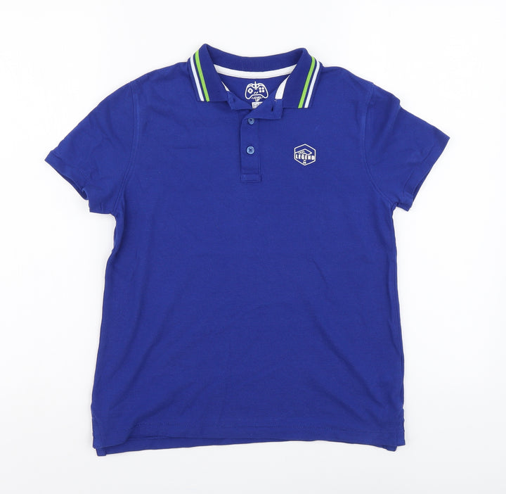 F&F Boys Blue Cotton Basic Polo Size 8-9 Years Collared Button