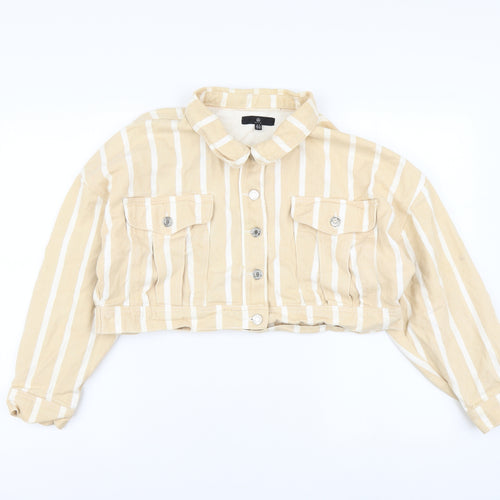 Missguided Womens Beige Striped Jacket Size 14 Button