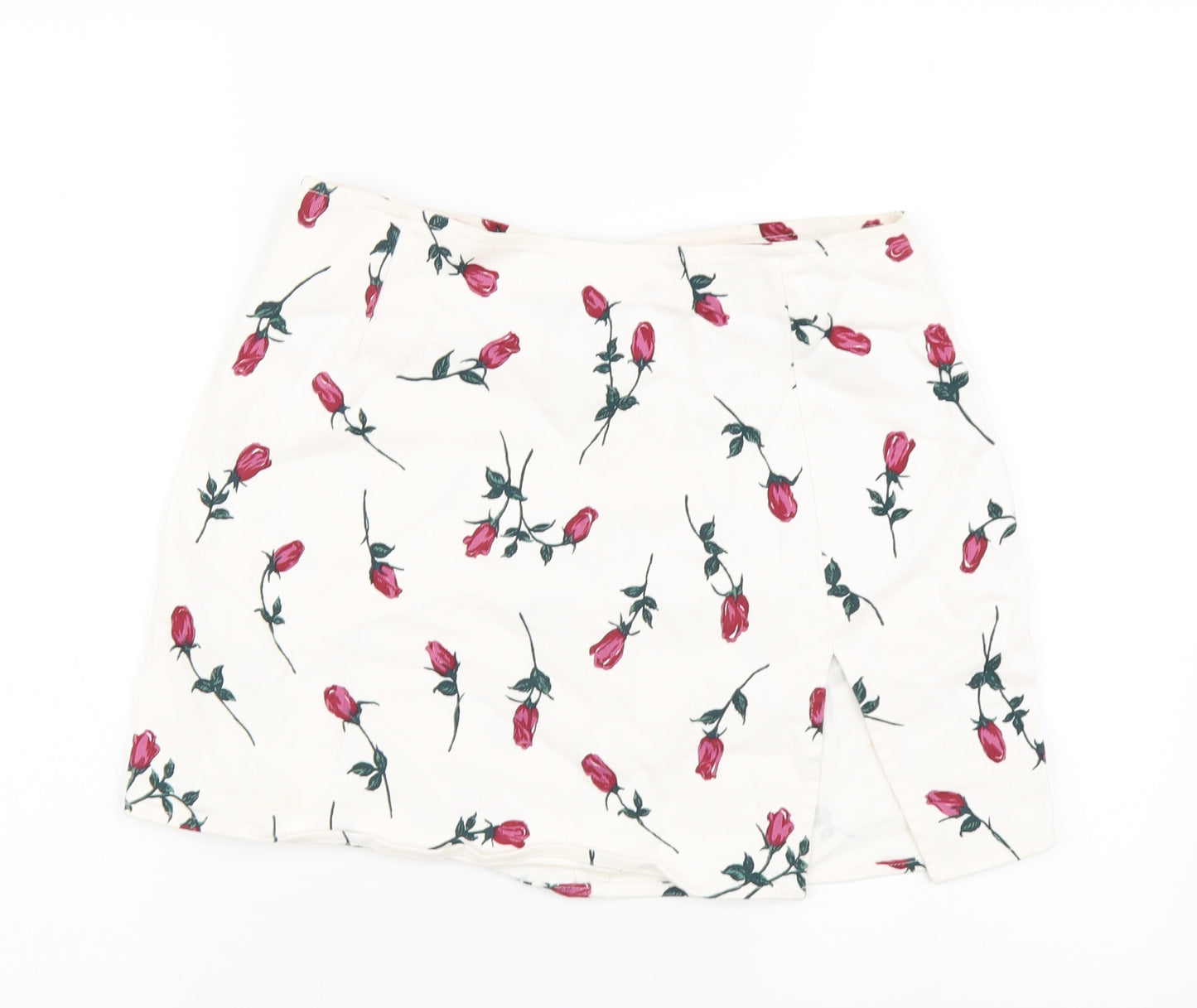Motel Womens White Floral Polyester Mini Skirt Size M Zip