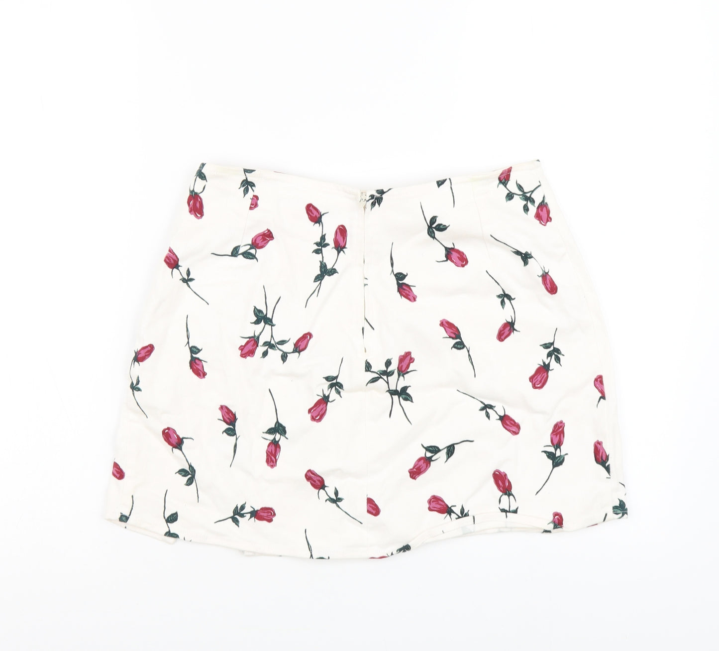Motel Womens White Floral Polyester Mini Skirt Size M Zip