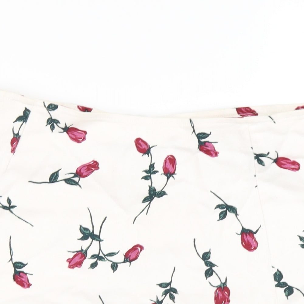 Motel Womens White Floral Polyester Mini Skirt Size M Zip