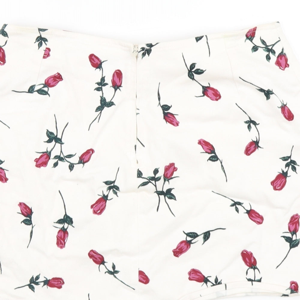 Motel Womens White Floral Polyester Mini Skirt Size M Zip