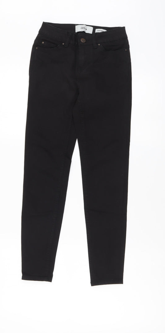 Front view of New Look women’s black cotton skinny jeans, size UK 4, 25-inch leg regular button