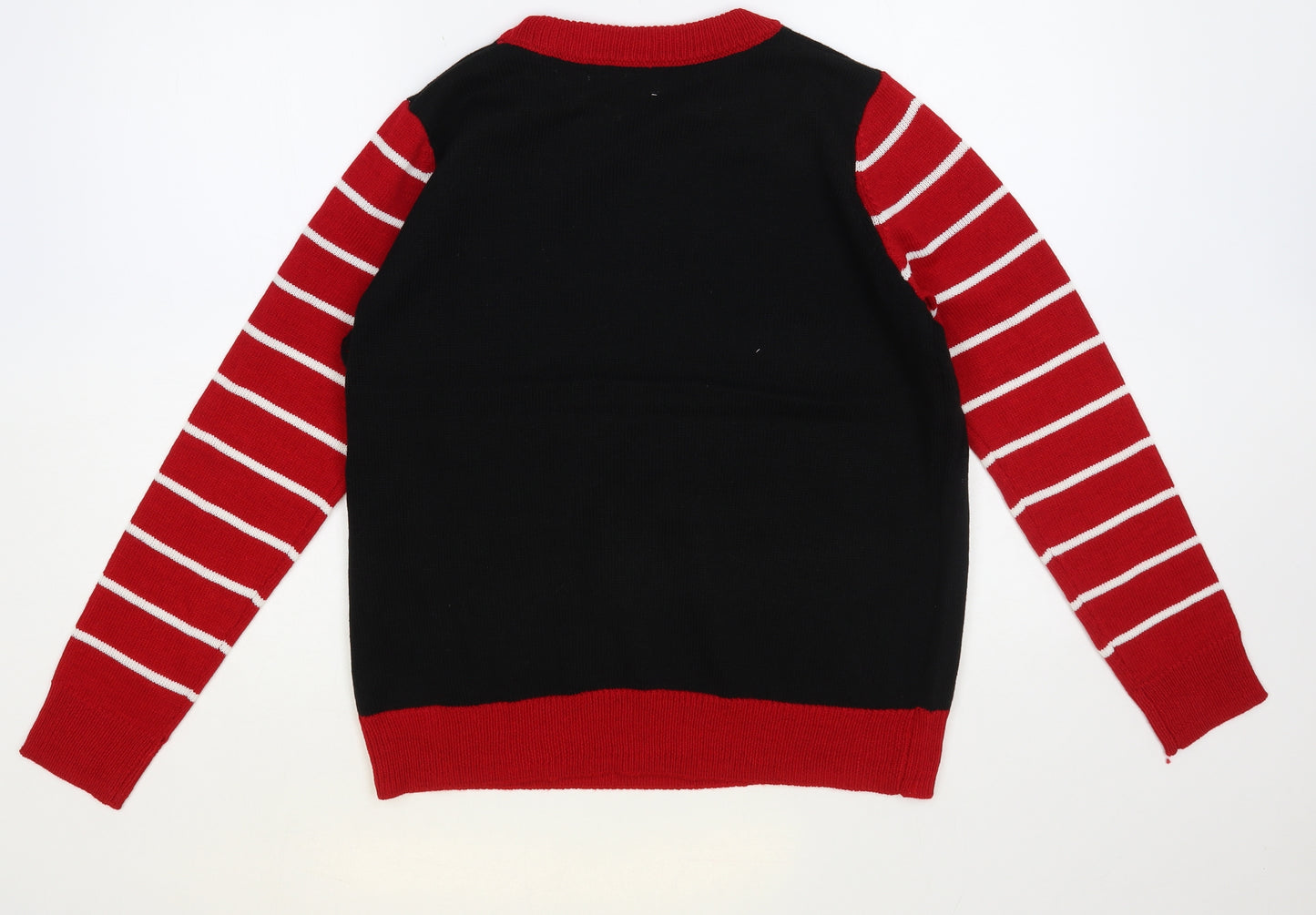 Primark Womens Black Crew Neck Striped Acrylic Pullover Jumper Size 12 - Christmas Elf