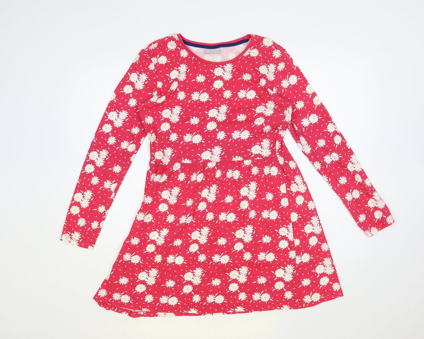 Matalan Girls Red Floral Cotton Skater Dress Size 13 Years Crew Neck Pullover