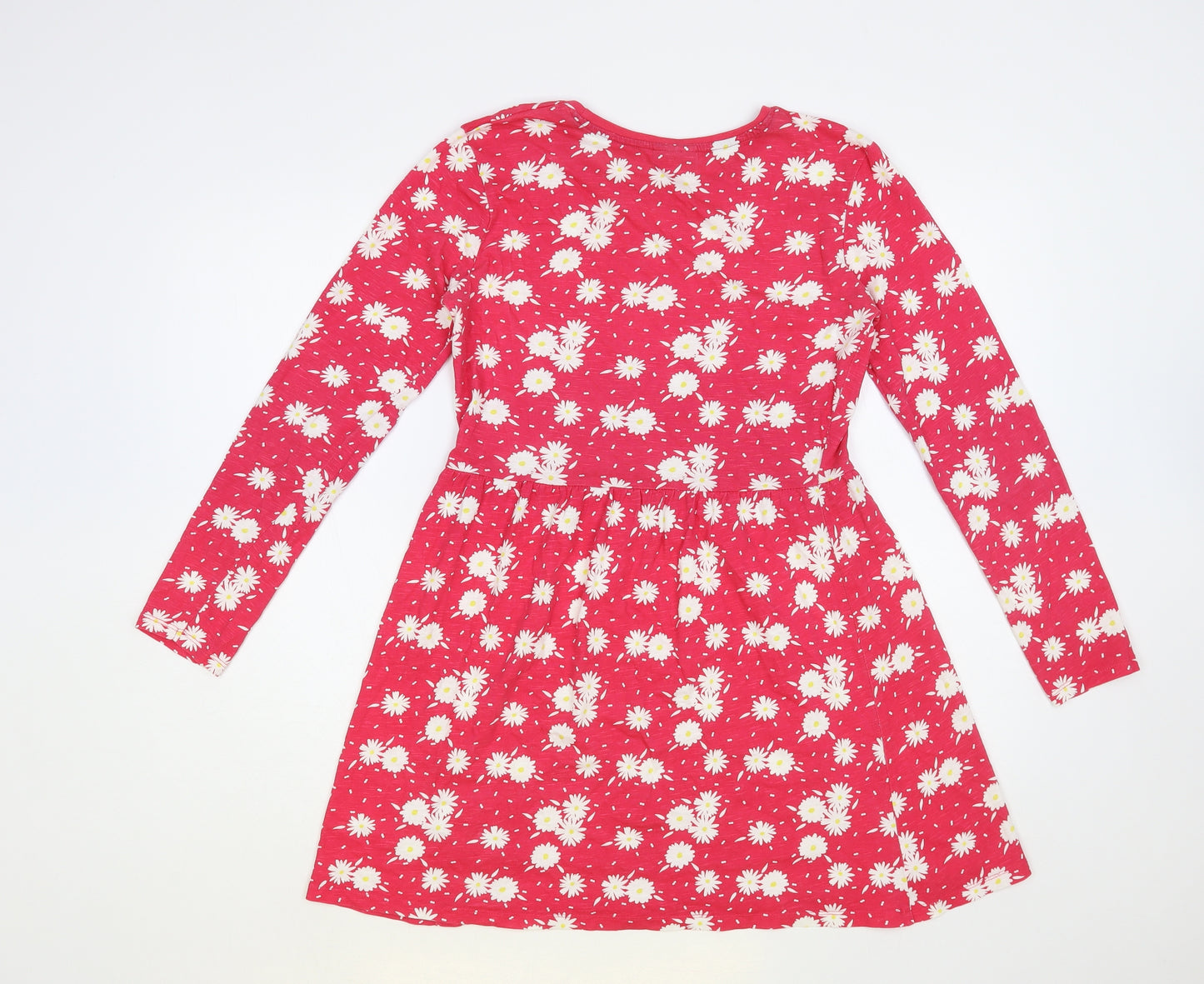 Matalan Girls Red Floral Cotton Skater Dress Size 13 Years Crew Neck Pullover