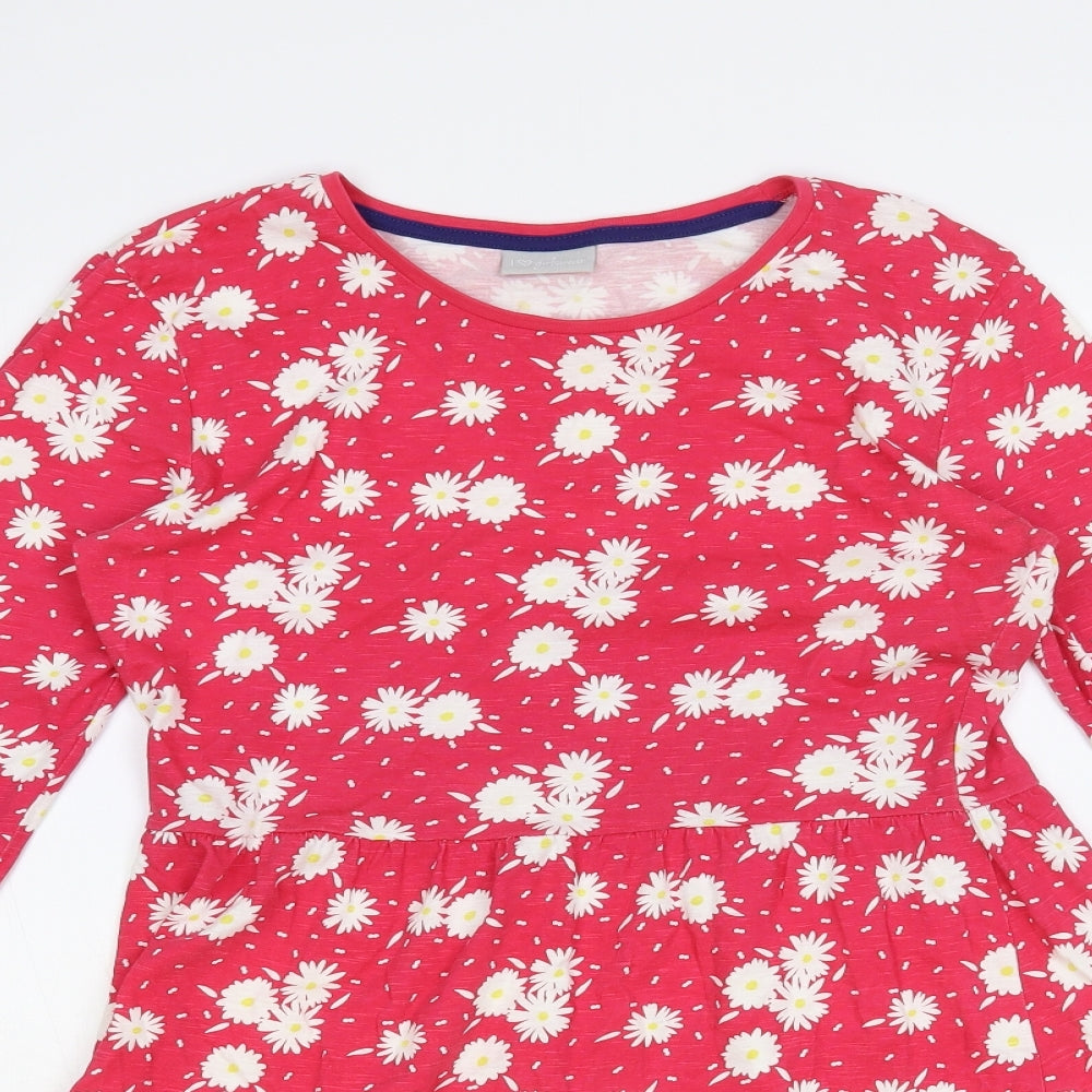 Matalan Girls Red Floral Cotton Skater Dress Size 13 Years Crew Neck Pullover