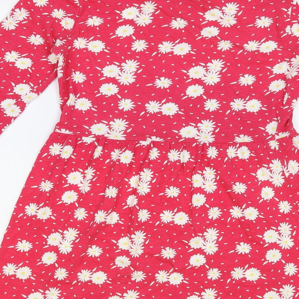 Matalan Girls Red Floral Cotton Skater Dress Size 13 Years Crew Neck Pullover