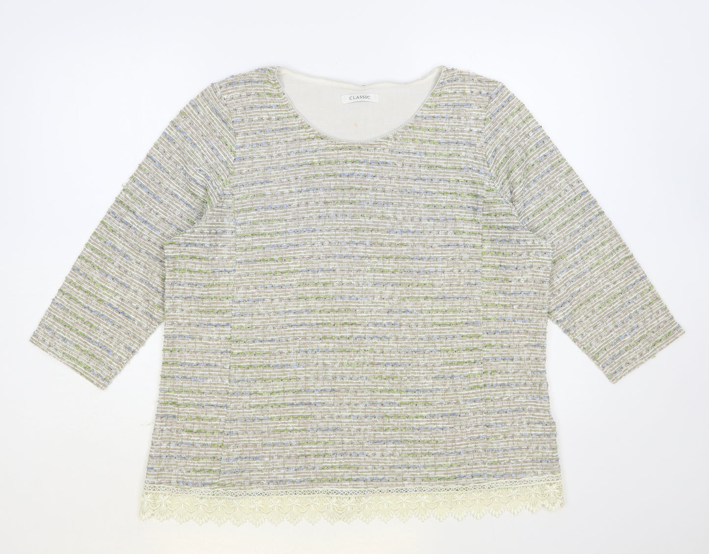 Marks and Spencer Womens Grey Round Neck Striped Polyester Pullover Jumper Size 18 - Lace Trim