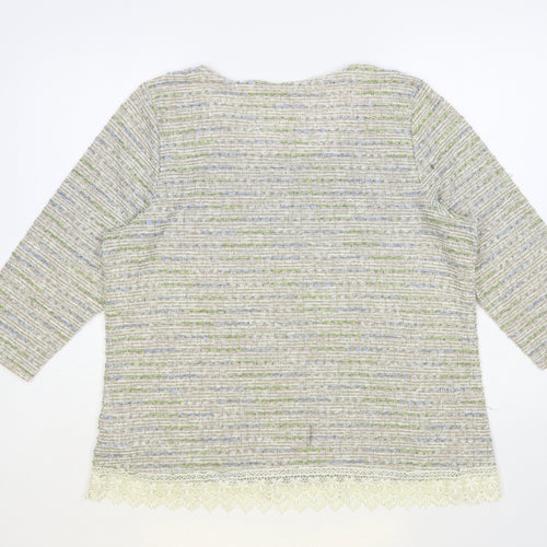 Marks and Spencer Womens Grey Round Neck Striped Polyester Pullover Jumper Size 18 - Lace Trim