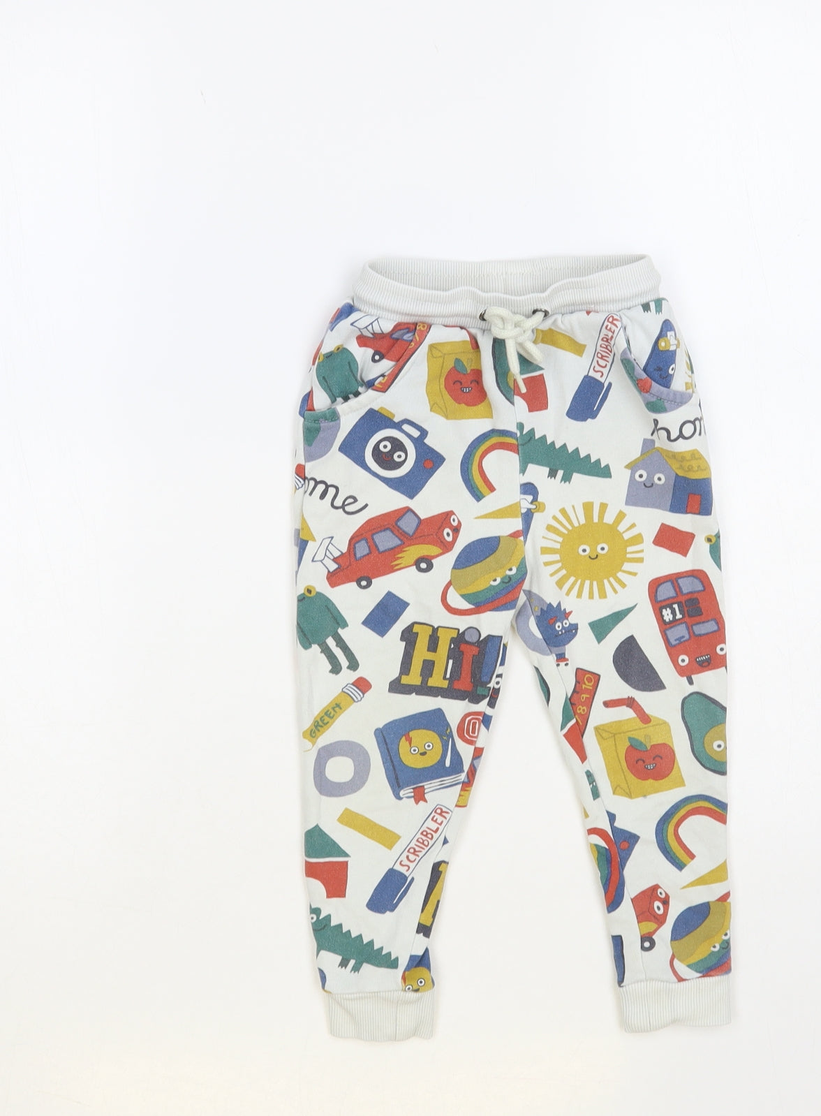 TU Girls Multicoloured Geometric Cotton Jogger Trousers Size 2-3 Years Regular Drawstring