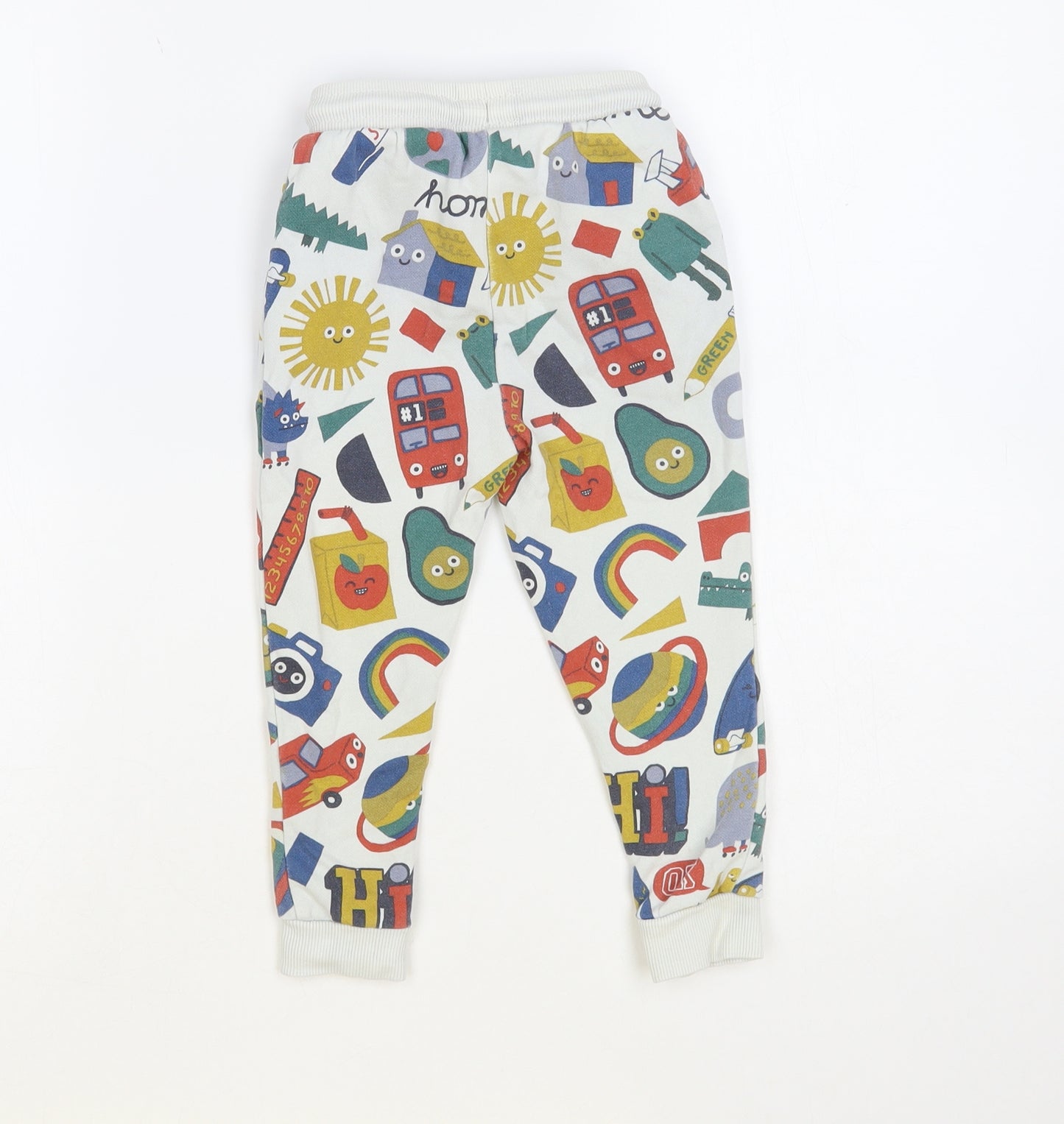 TU Girls Multicoloured Geometric Cotton Jogger Trousers Size 2-3 Years Regular Drawstring