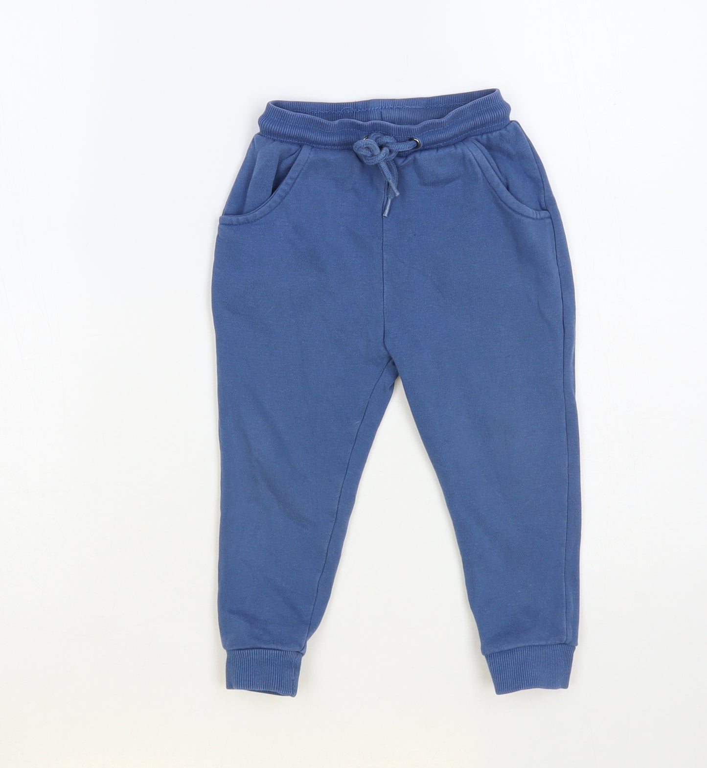 TU Boys Blue Cotton Jogger Trousers Size 2-3 Years Regular Drawstring