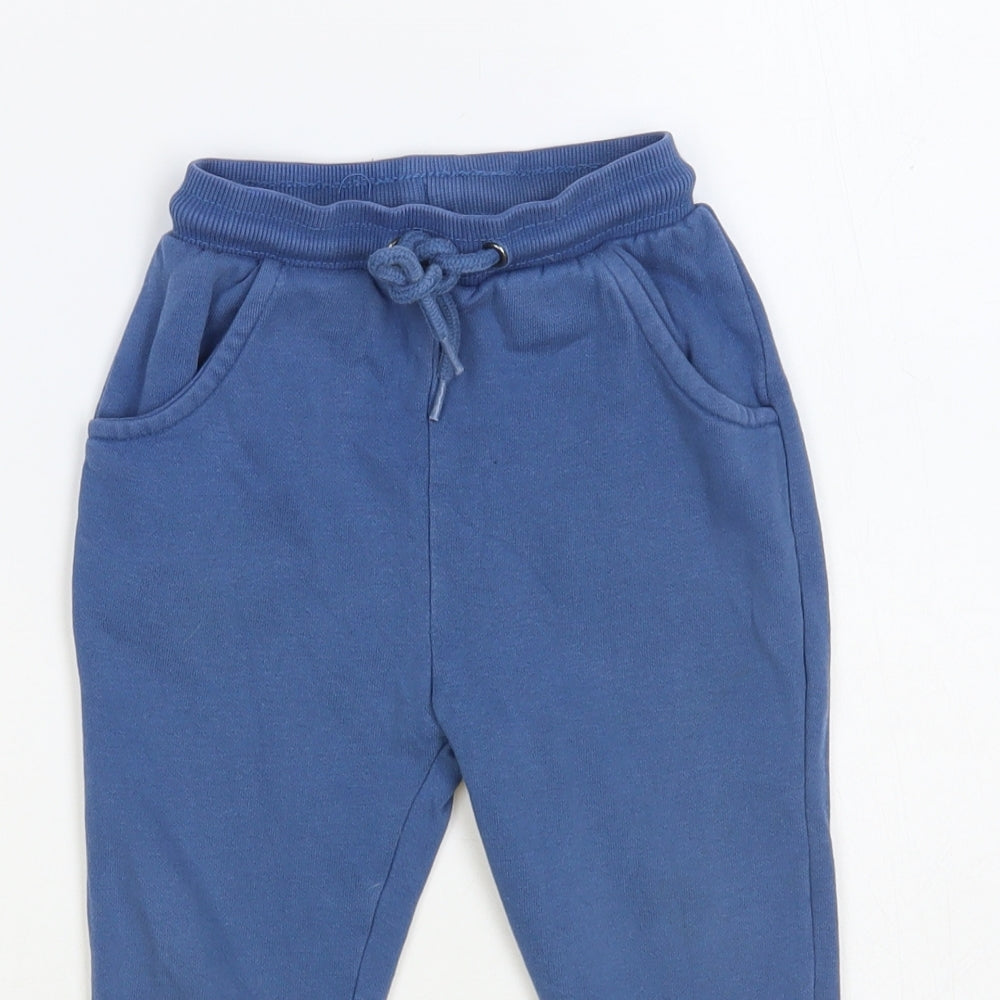 TU Boys Blue Cotton Jogger Trousers Size 2-3 Years Regular Drawstring