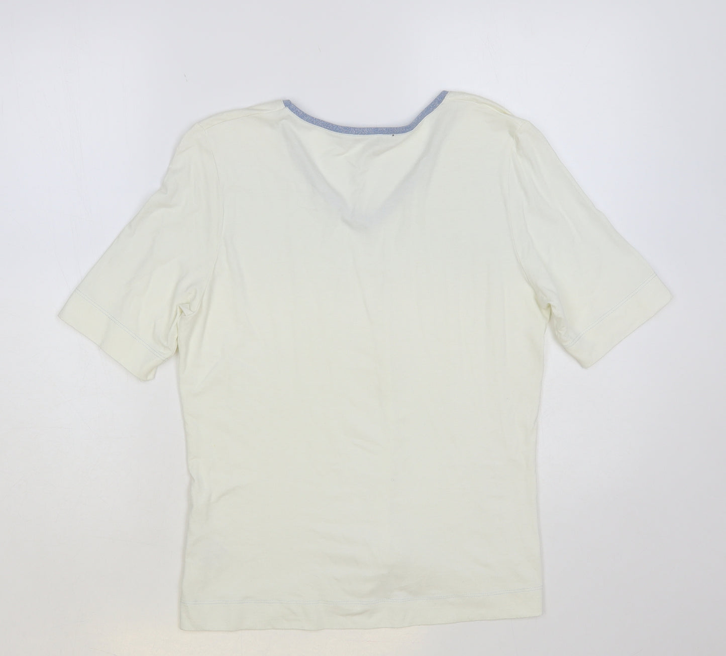 Bandolera Womens Ivory Viscose Basic T-Shirt Size M V-Neck