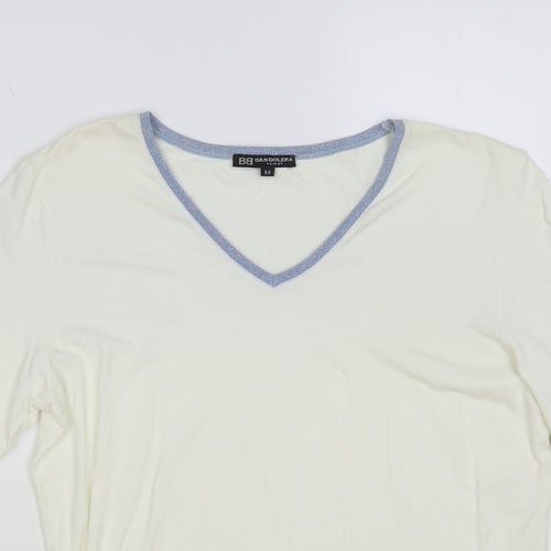 Bandolera Womens Ivory Viscose Basic T-Shirt Size M V-Neck