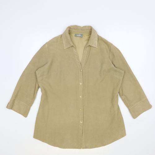 Wallis Womens Beige Polyester Basic Button-Up Size 14 Collared - Suede Effect