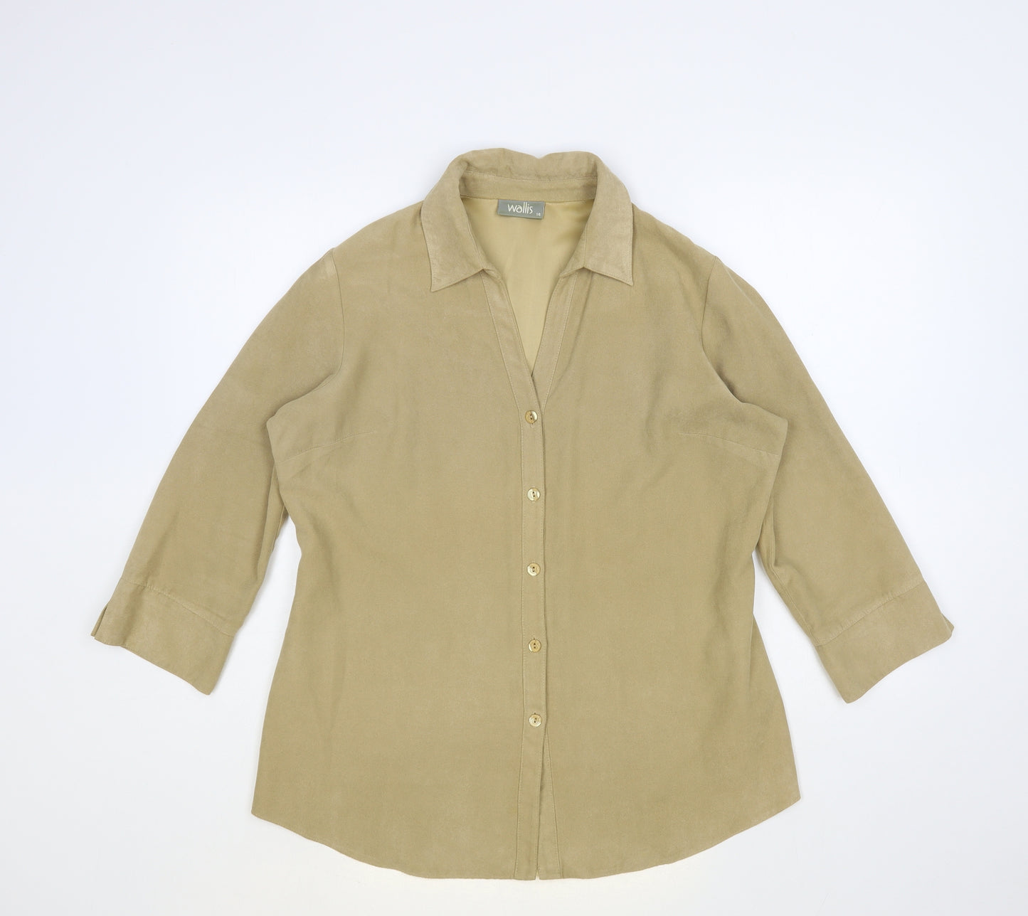 Wallis Womens Beige Polyester Basic Button-Up Size 14 Collared - Suede Effect