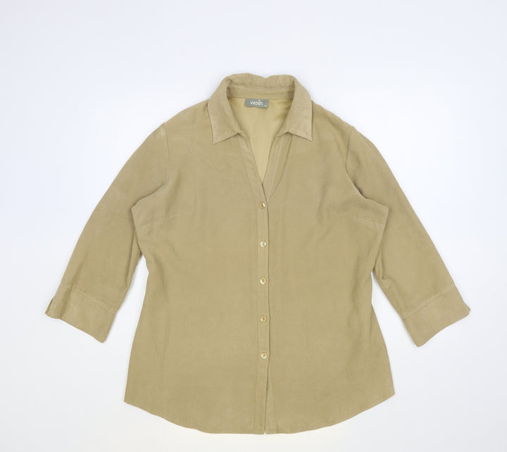 Wallis Womens Beige Polyester Basic Button-Up Size 14 Collared - Suede Effect