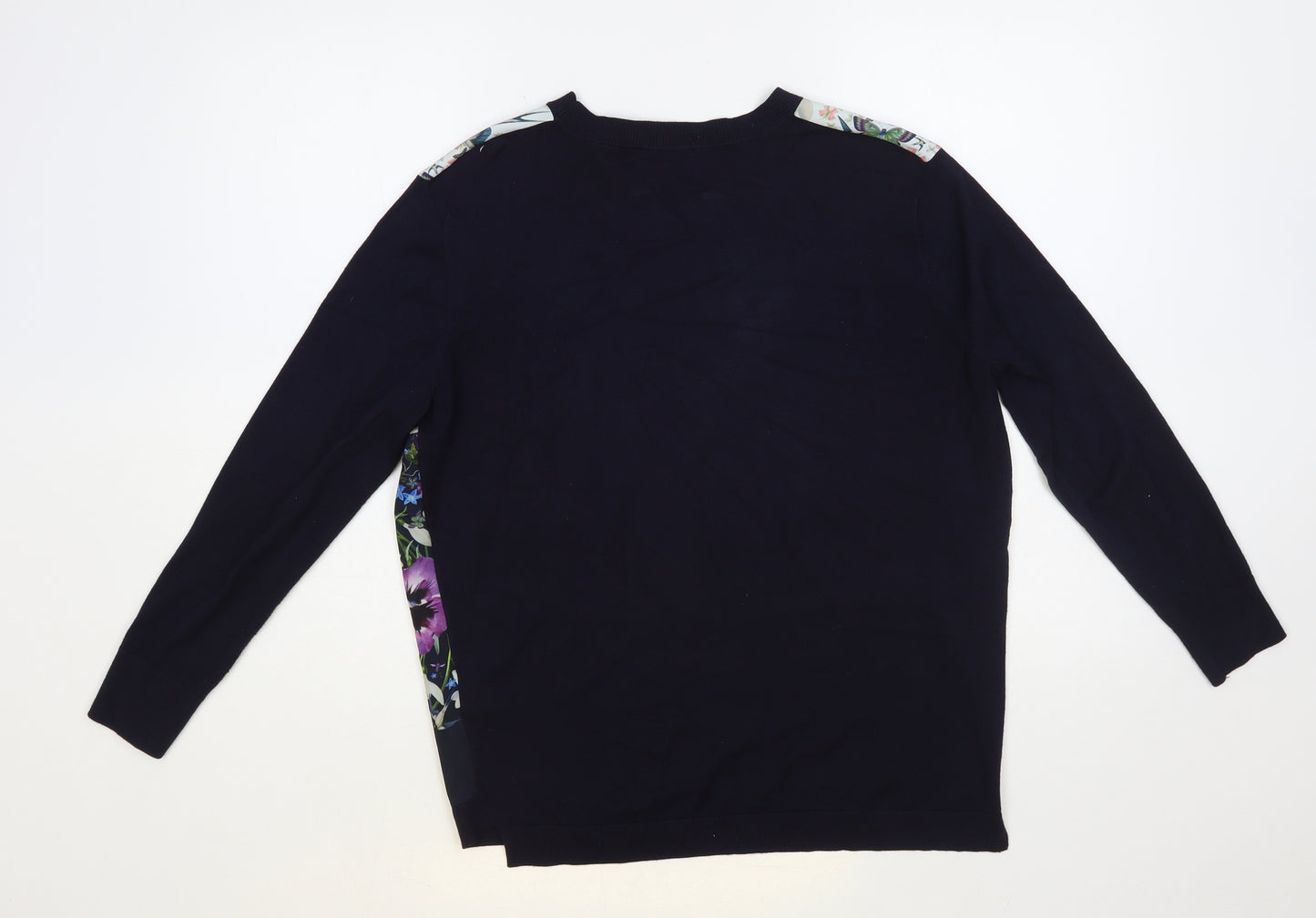 Ted Baker Womens Blue Crew Neck Floral Viscose Pullover Jumper Size M